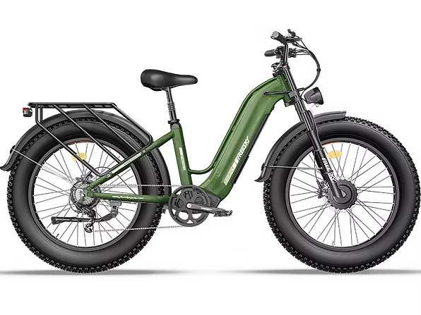 Green electric bike on a white background