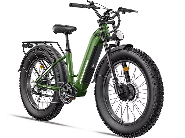 Green electric bike on a white background