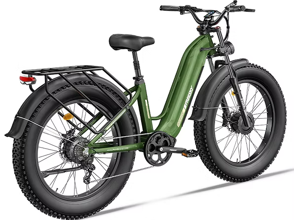 Green electric bike on a white background