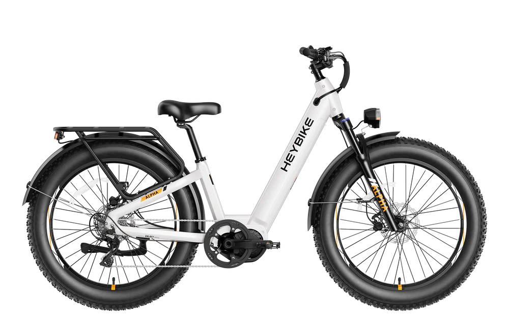 Heybike ALPHA Step-Through mid-drive electric bike in Pearl White